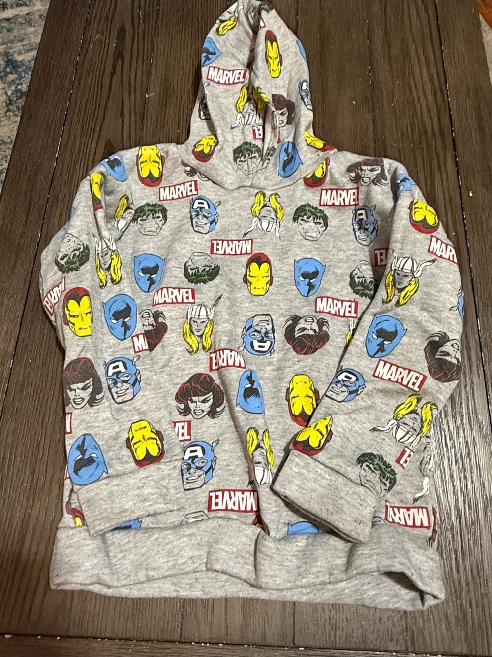 Marvel Grey Hoodie with Yellow, Blue, Red and Green Character Faces